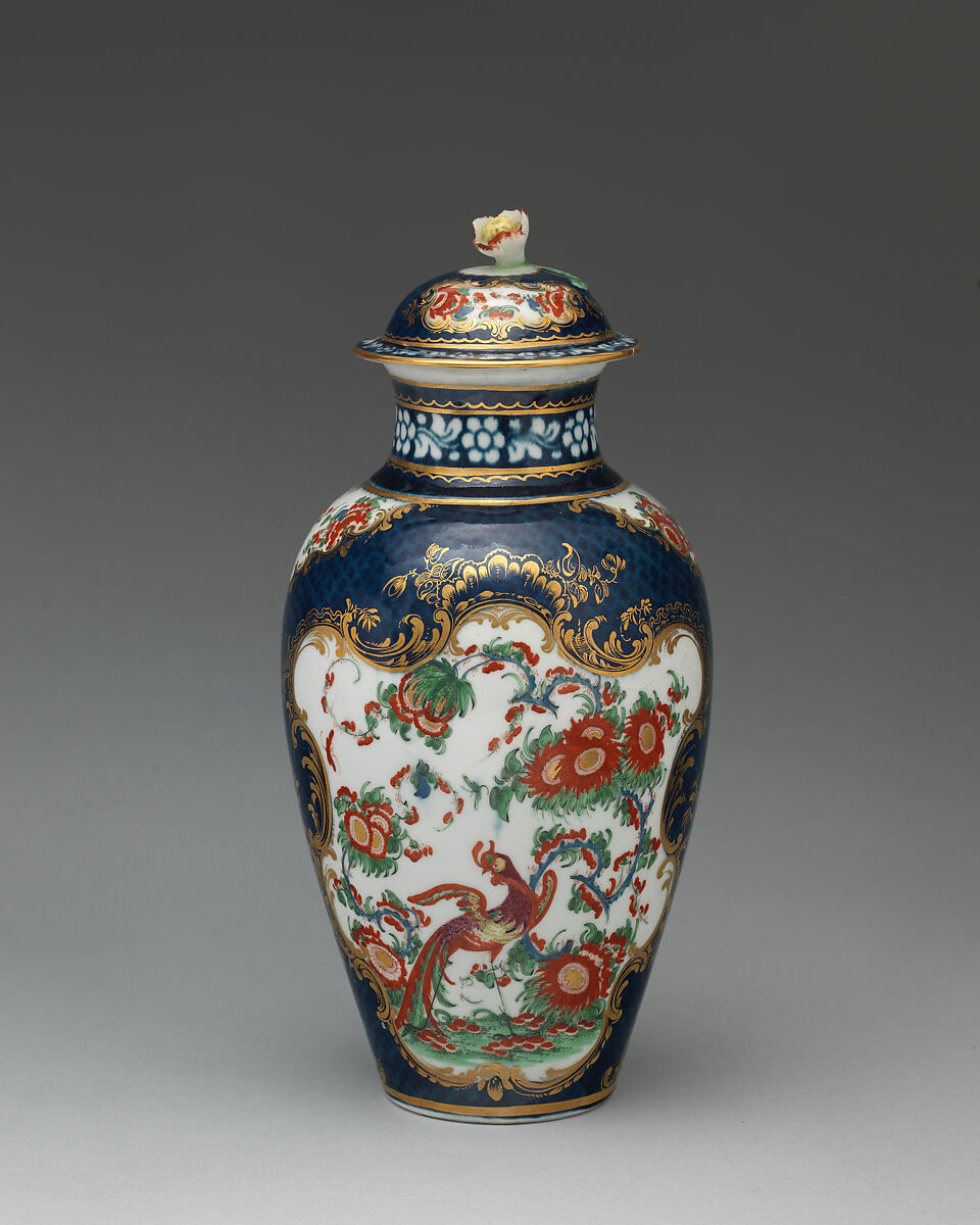 Vase with cover, Worcester factory (British, 1751–2008), Soft-paste porcelain, British, Worcester