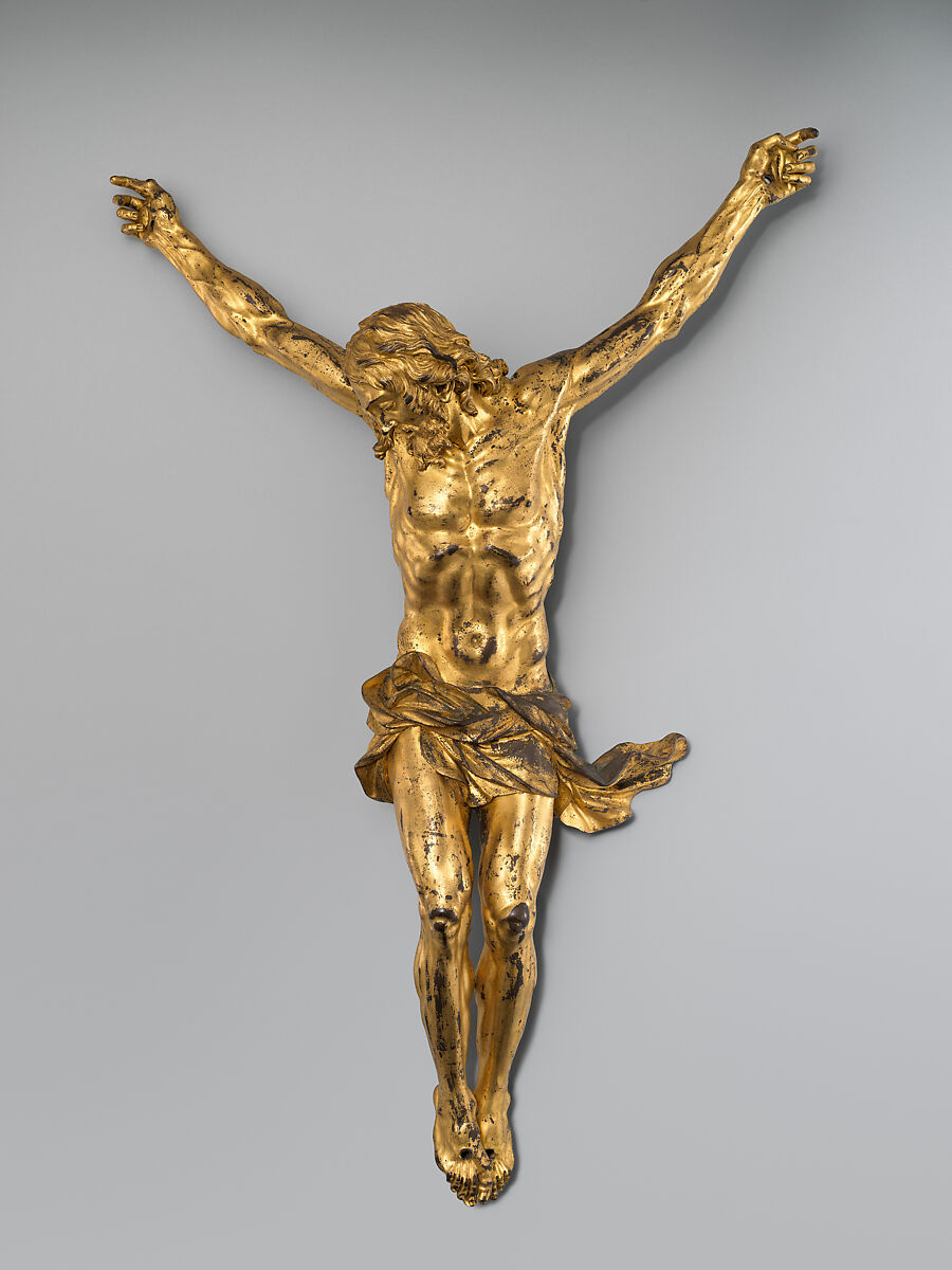 Corpus from a crucifix, Probably Unknown German artist active in Italy, Bronze, gilt, Probably Italian 