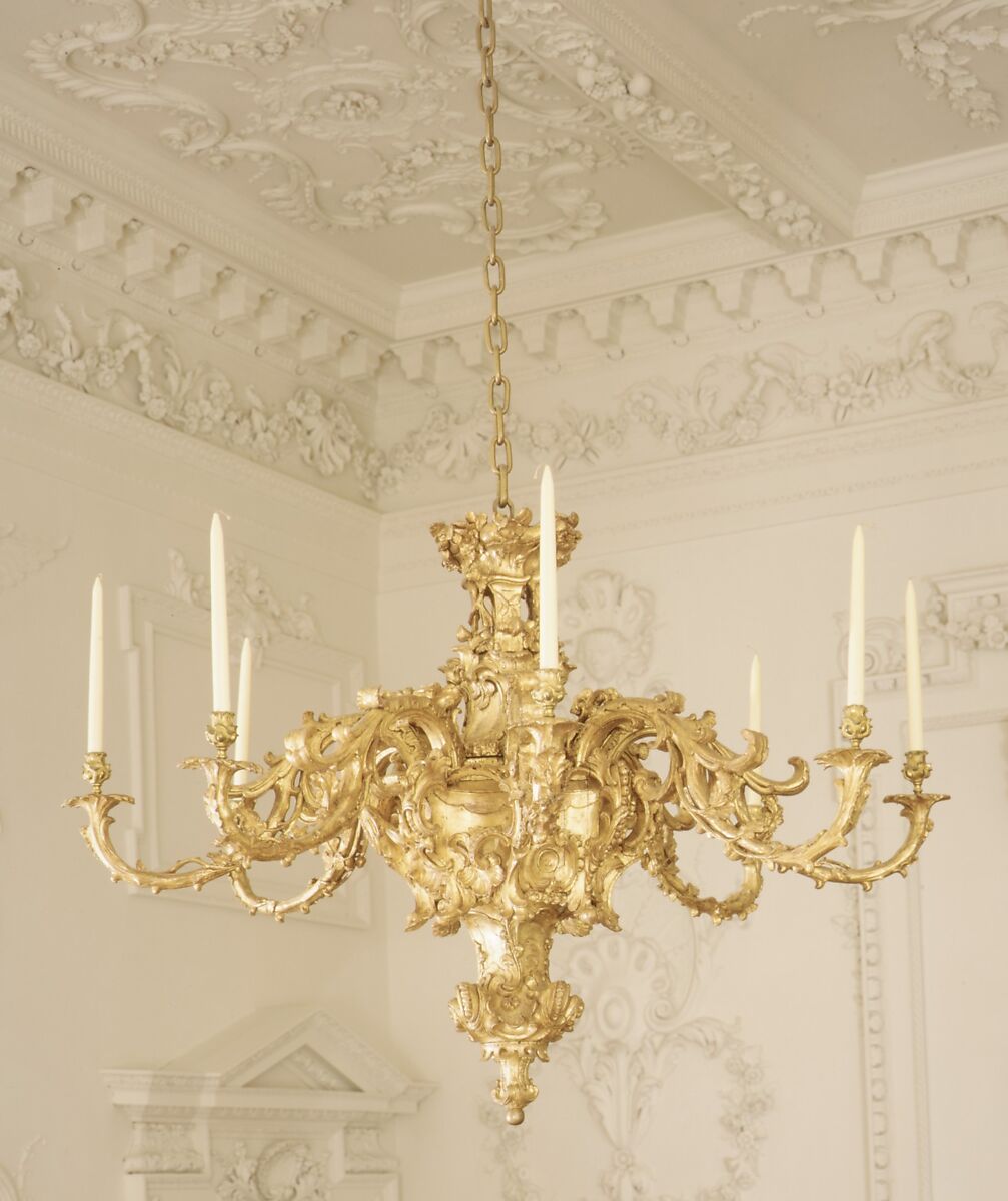 Chandelier, Linden wood, carved and gilded, British or Dutch