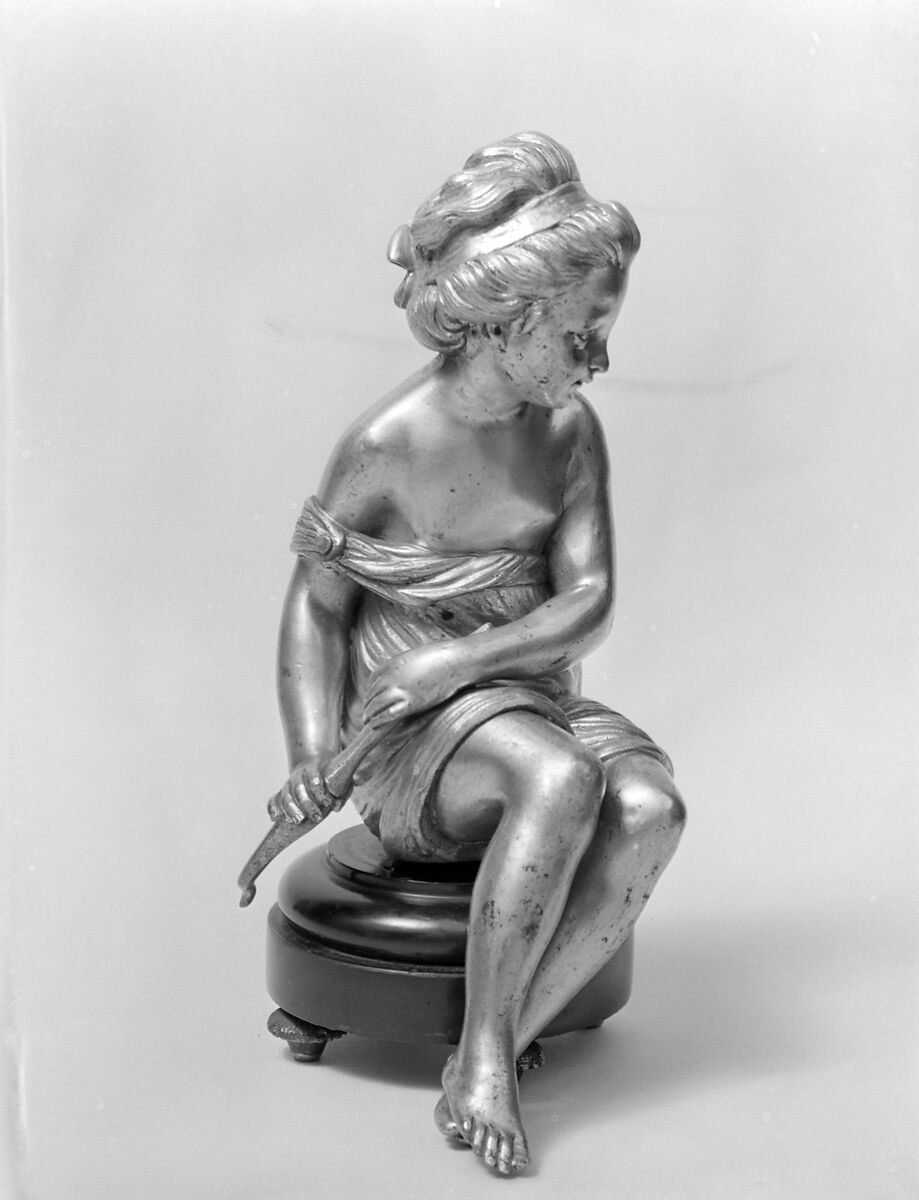 Seated girl, After a model by Etienne-Maurice Falconet (French, Paris 1716–1791 Paris), Gilt bronze, dark wood, French 