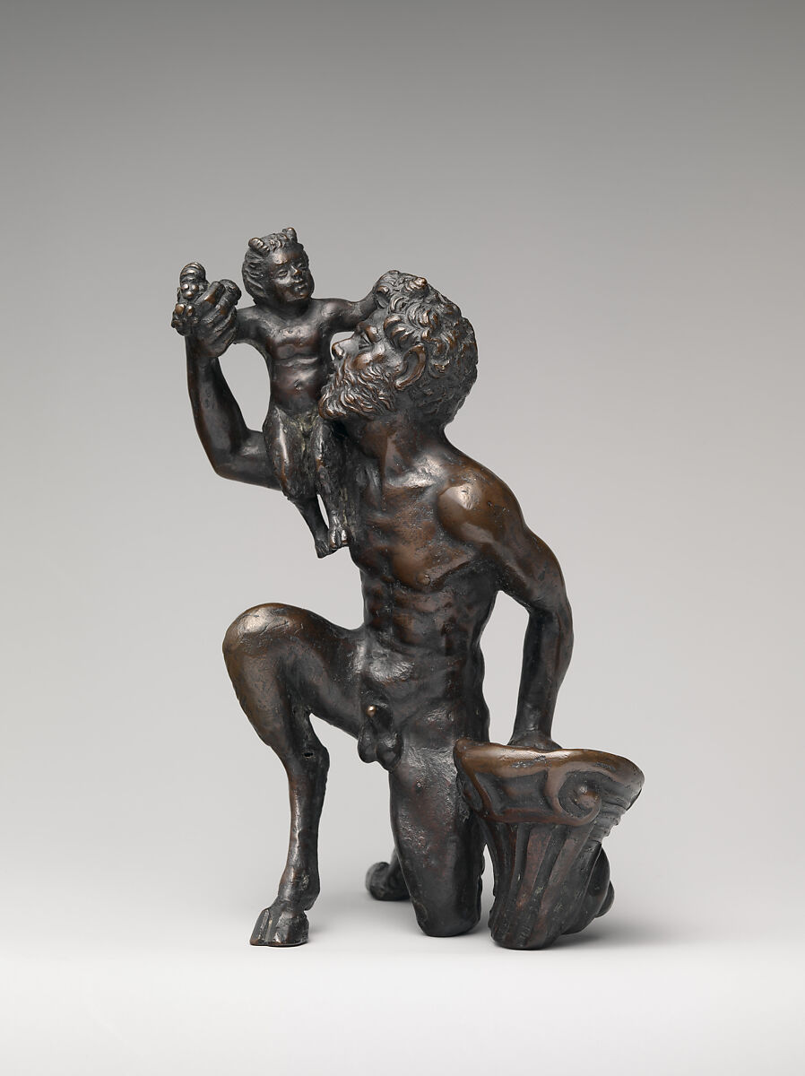 Satyr Holding a Boy Satyr on his Shoulder, Bronze, possibly Italian, Padua 