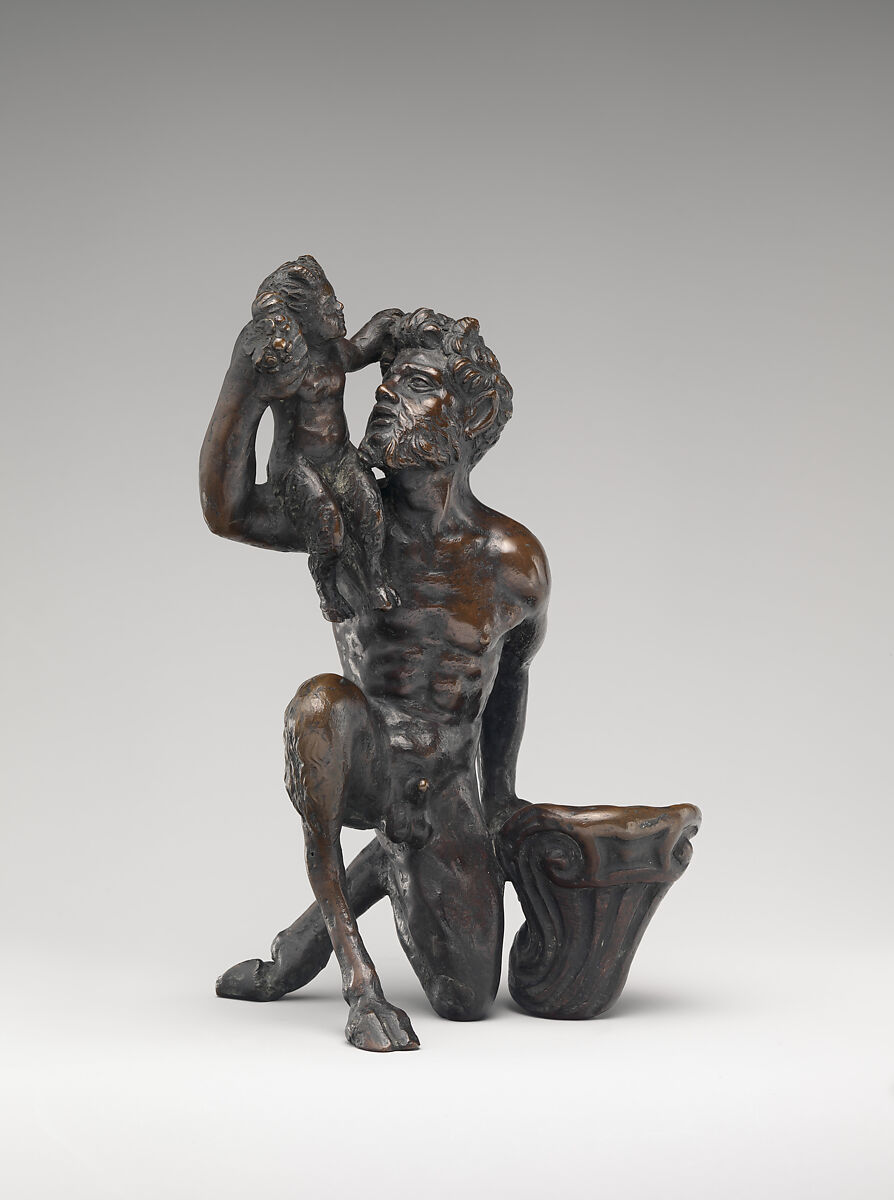 Satyr Holding a Boy Satyr on his Shoulder, Bronze, possibly Italian, Padua