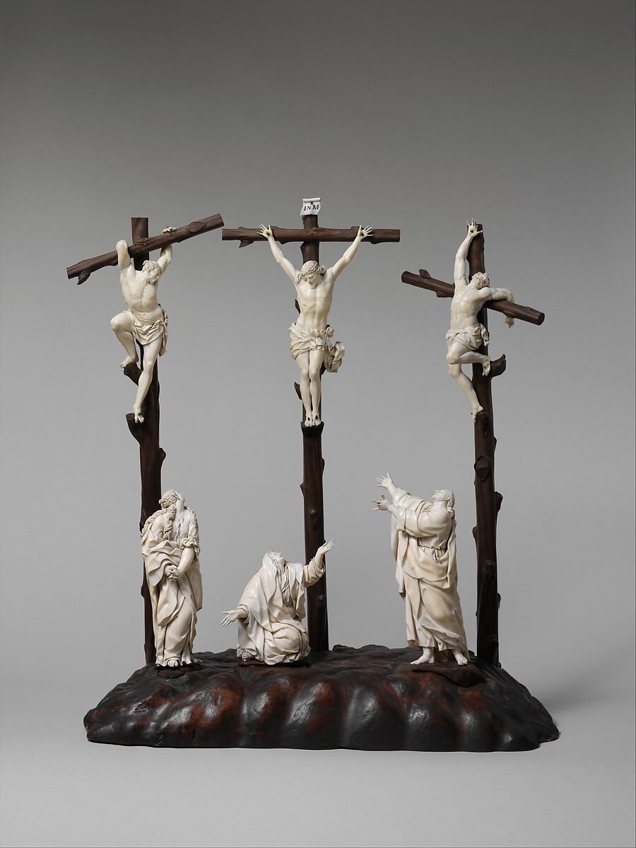Crucifixion, Figures: ivory; crosses and base: ebony, possibly German or Netherlandish 