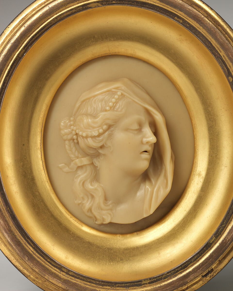 The Dying Cleopatra, Probably by Robert Bateman Wray (British, Salisbury 1715–1779), Colorless wax under glass; frame: gold wood, British