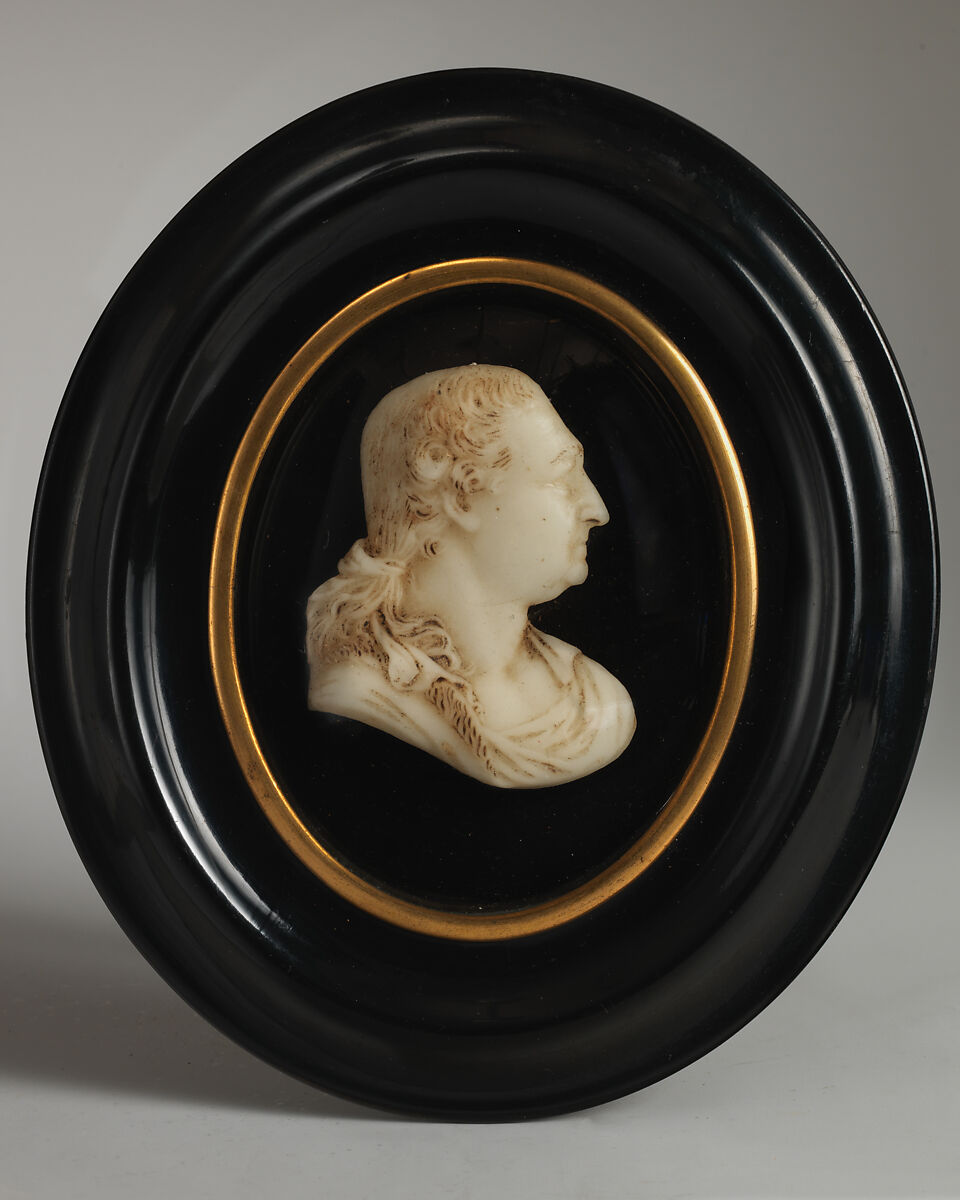 David Garrick (1717–1779), After a model by James Tassie (British, Glasgow, Scotland 1735–1799 London), Colorless wax with accents in brown paint, against black background, under glass; frame: wood, British 