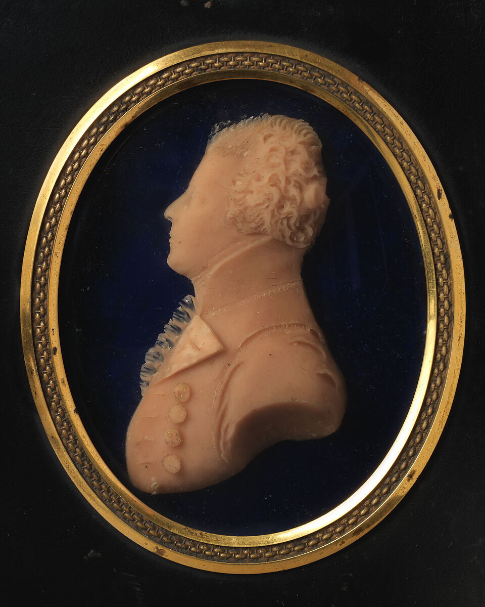 Sir Charles Price (1748–1818), T. R. Poole (active 1799, died ca. 1821), Pink wax on blue ground, under glass; frame: wood with brass, British 