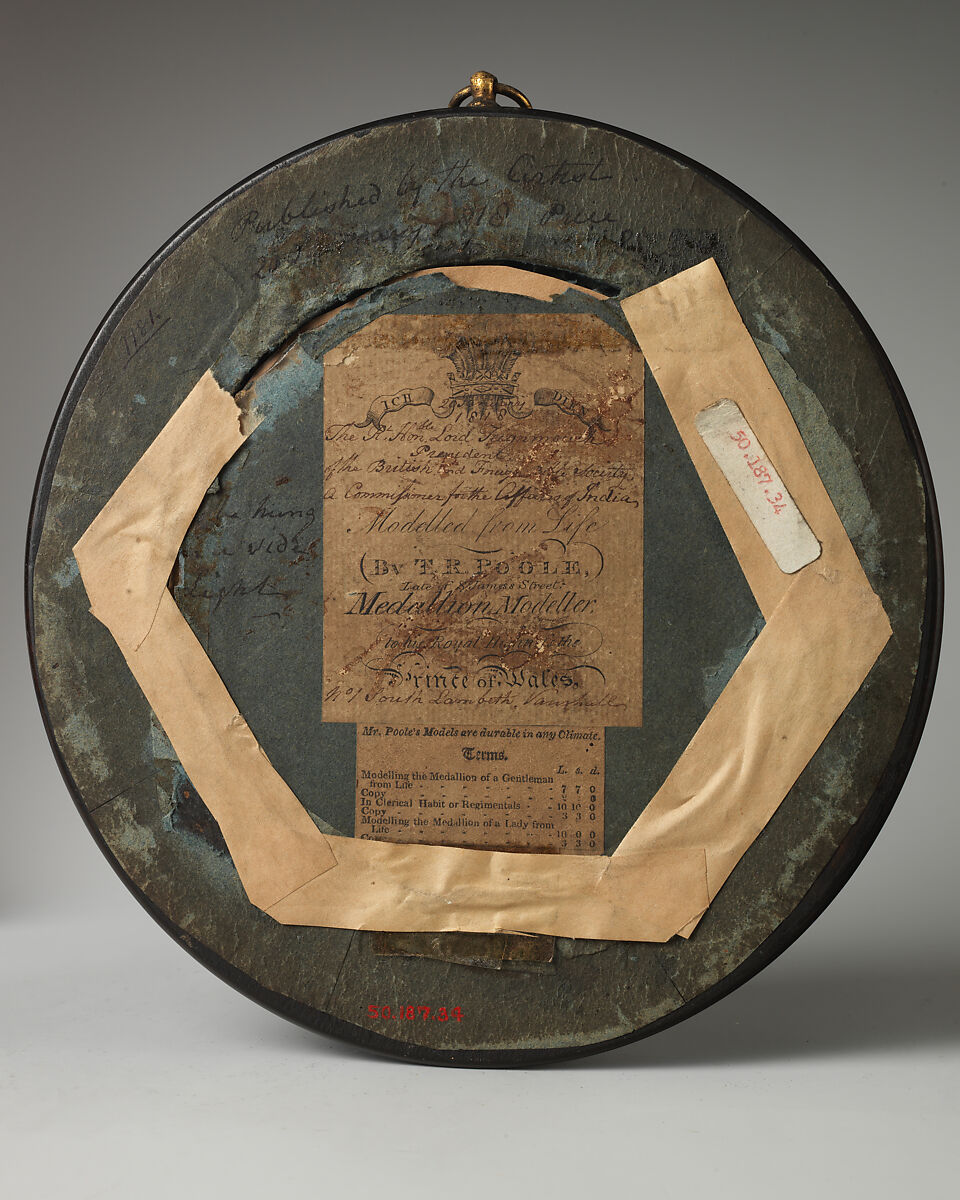 Lord Teignmouth, T. R. Poole (active 1799, died ca. 1821), Pink wax on glass painted black; frame: wood with glass, British