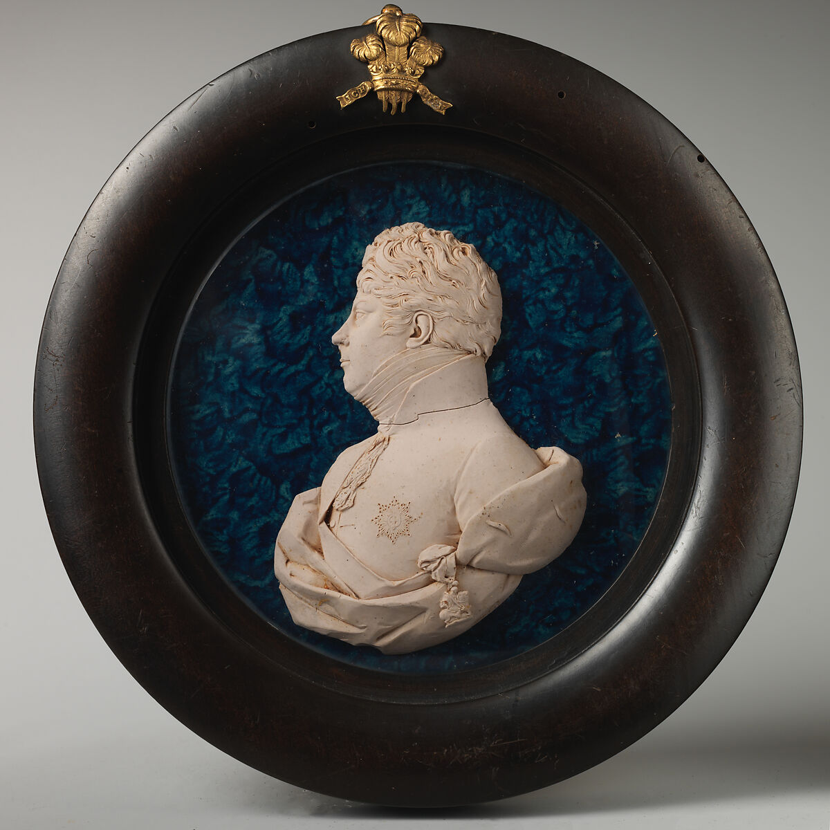 George Augustus Frederick, Prince of Wales (1762–1830), afterwards George IV of England (1820–1830), T. R. Poole (active 1799, died ca. 1821), Pink wax on blue velvet ground, under glass; frame: wood with brass mount., British 