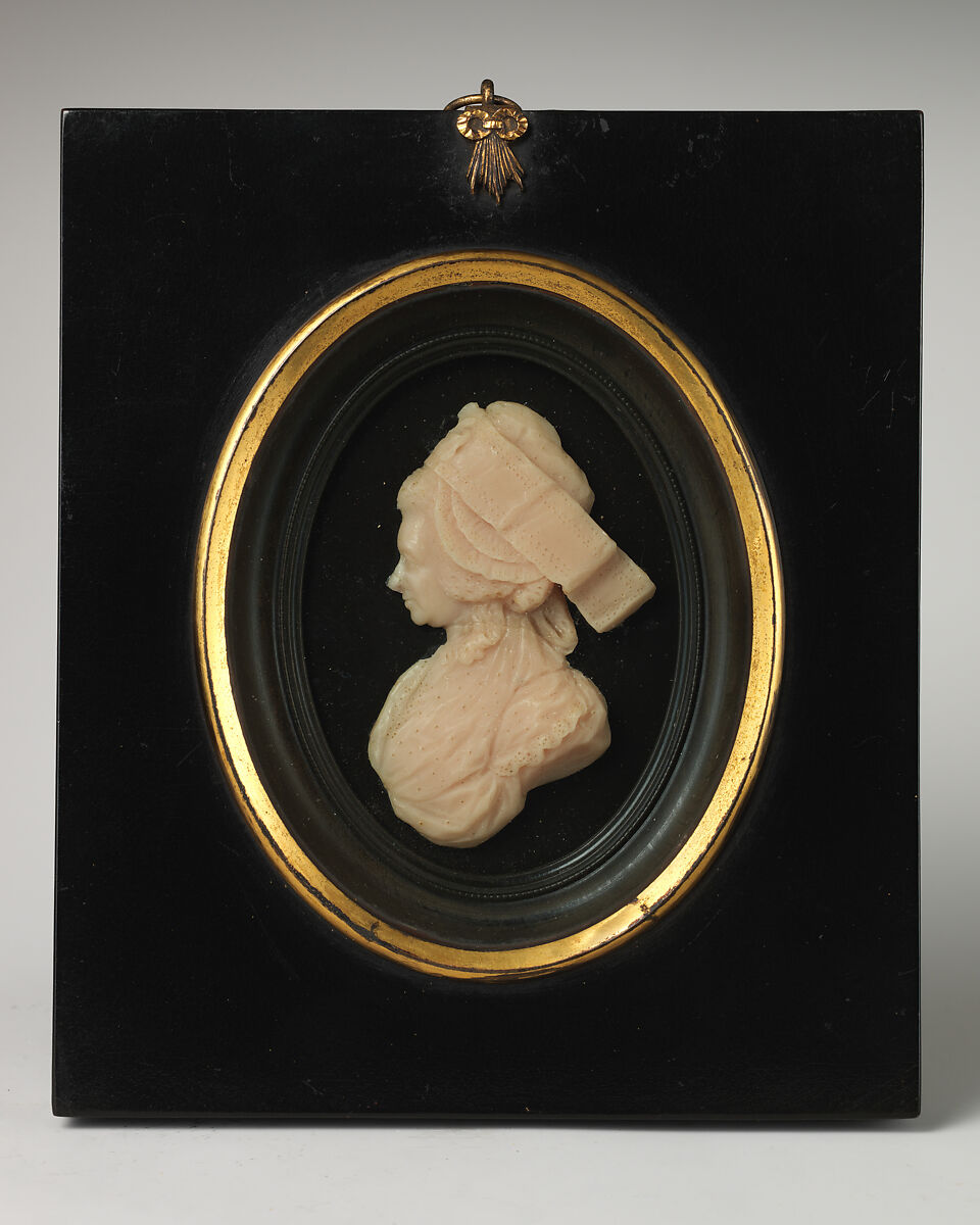 Mrs. William Power (née Shed), Probably by John Henderson (died 1829), Colorless wax on black ground; frame: wood with brass mounts and glass, British 