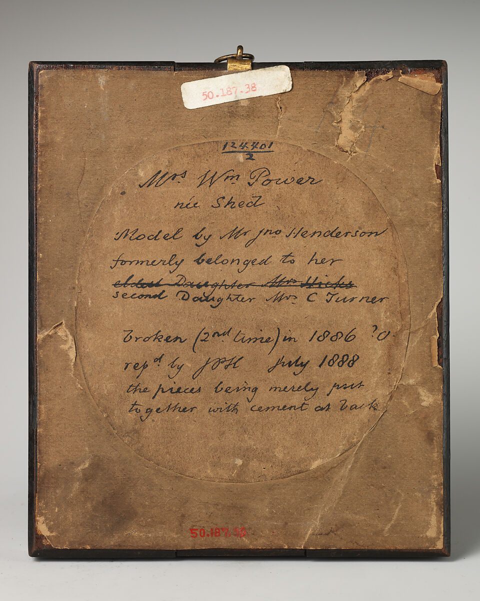 Mrs. William Power (née Shed), Probably by John Henderson (died 1829), Colorless wax on black ground; frame: wood with brass mounts and glass, British