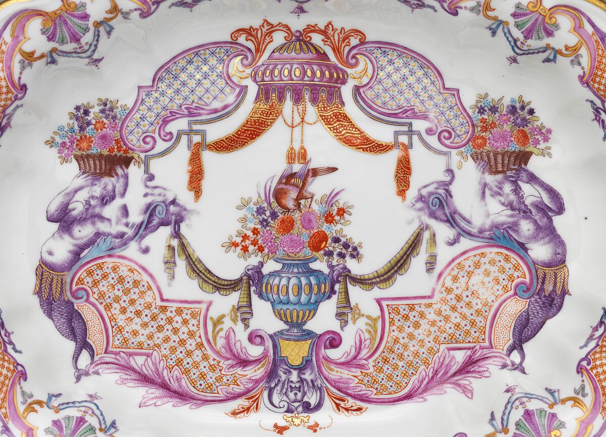 Stand for a small tureen, Vienna, Hard-paste porcelain decorated in polychrome enamels, gold, Austrian, Vienna