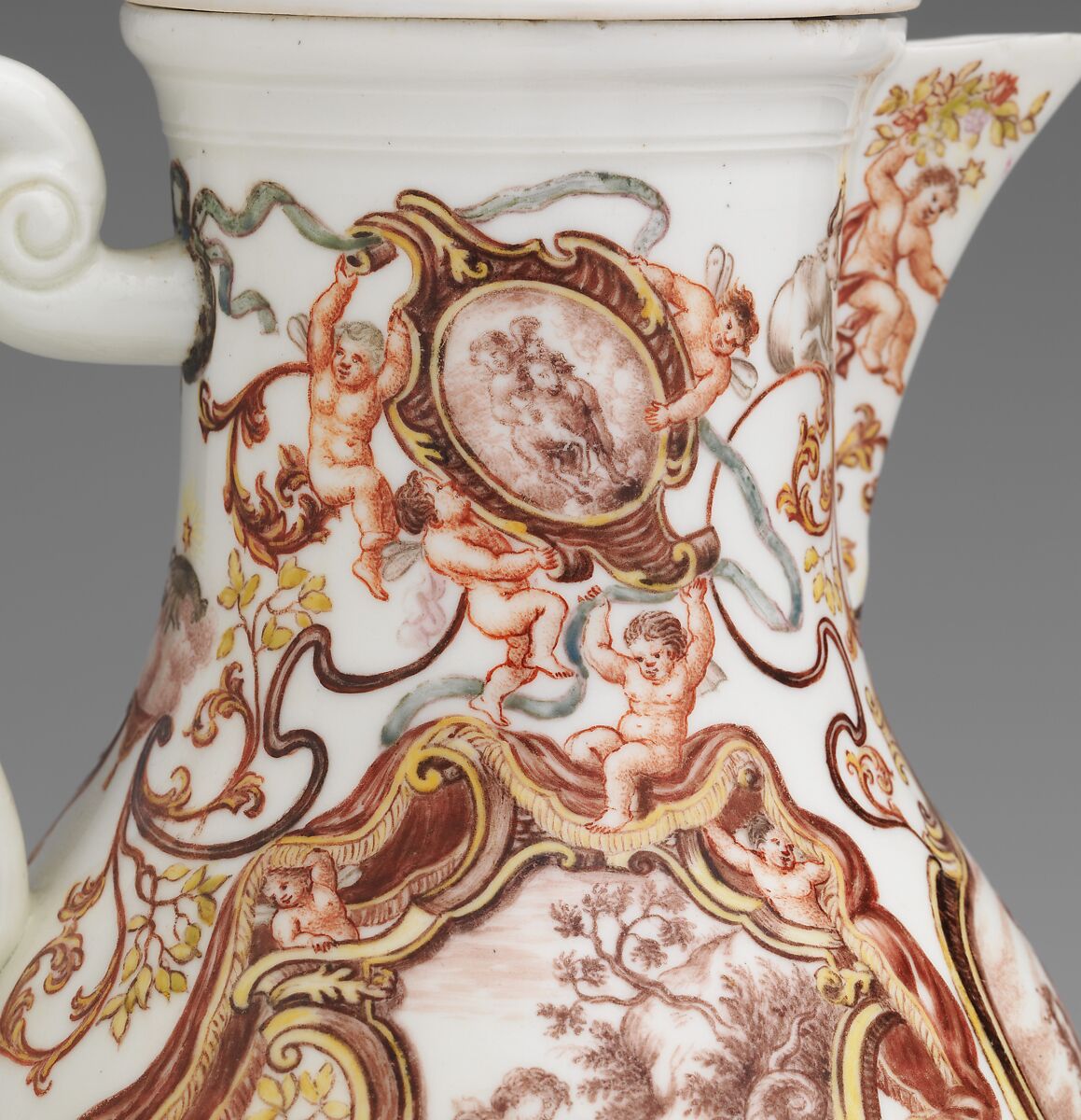 Coffeepot, Meissen Manufactory (German, 1710–present), Hard-paste porcelain decorated in polychrome enamels, German, Meissen and Breslau (Wrocław)