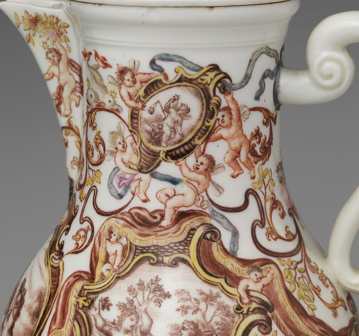 Coffeepot, Meissen Manufactory (German, 1710–present), Hard-paste porcelain decorated in polychrome enamels, German, Meissen and Breslau (Wrocław)
