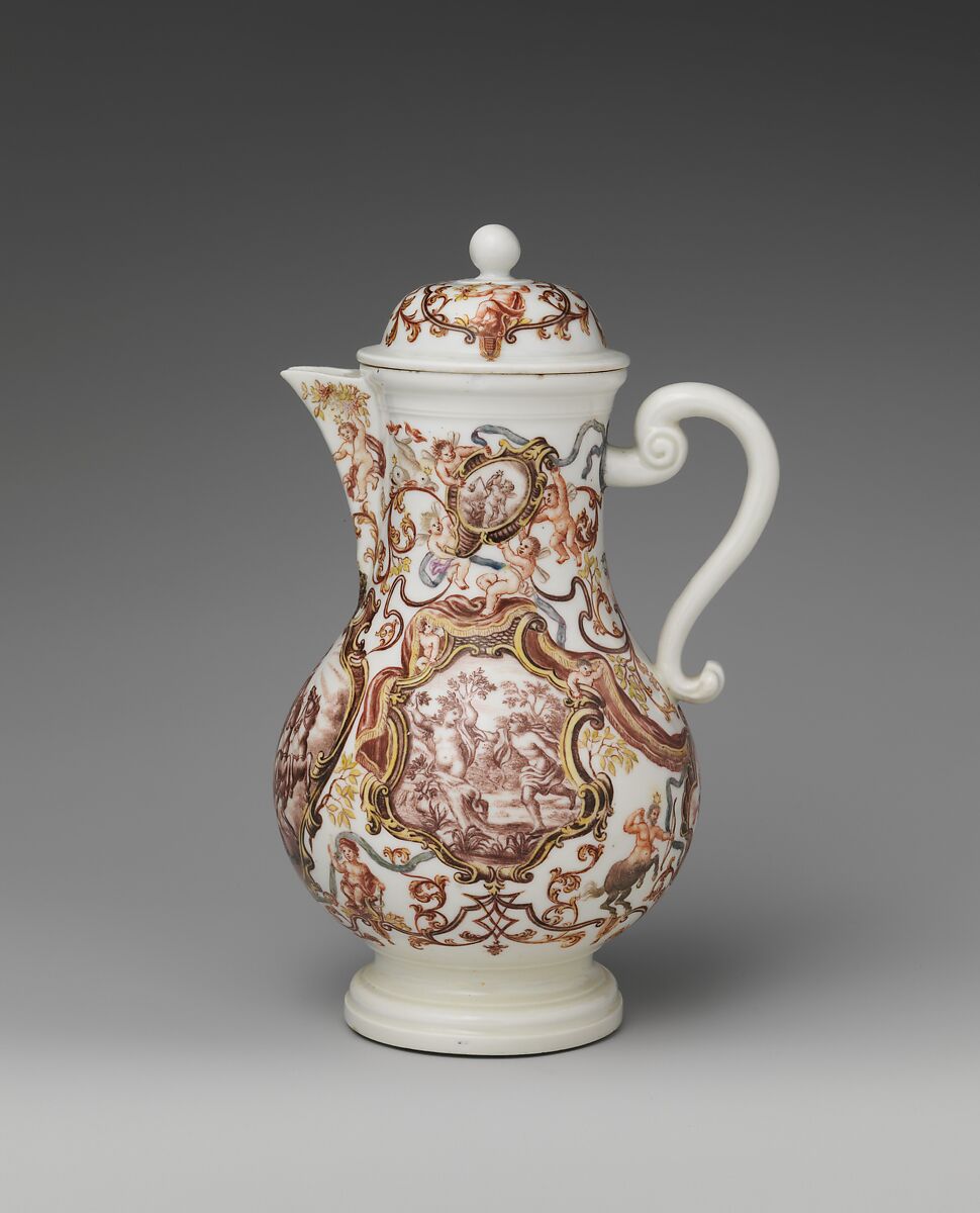 Coffeepot, Meissen Manufactory (German, 1710–present), Hard-paste porcelain decorated in polychrome enamels, German, Meissen and Breslau (Wrocław)