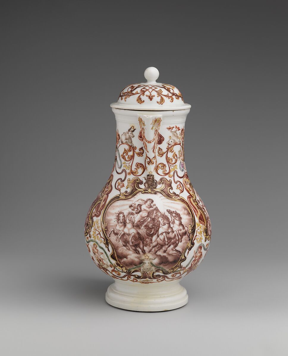 Coffeepot, Meissen Manufactory (German, 1710–present), Hard-paste porcelain decorated in polychrome enamels, German, Meissen and Breslau (Wrocław)