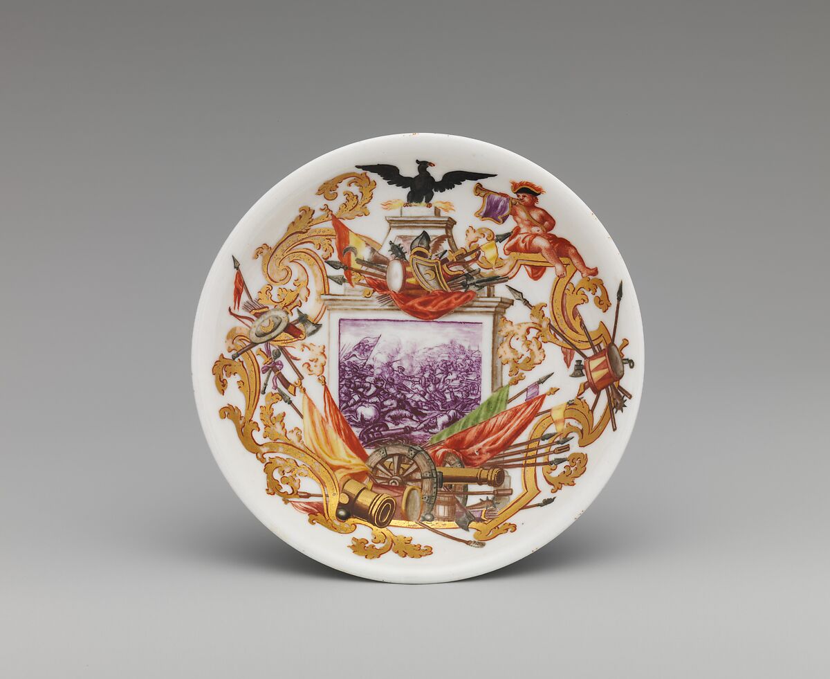 Saucer, Vienna, Hard-paste porcelain, Austrian, Vienna with German, Breslau (Wrocław) decoration