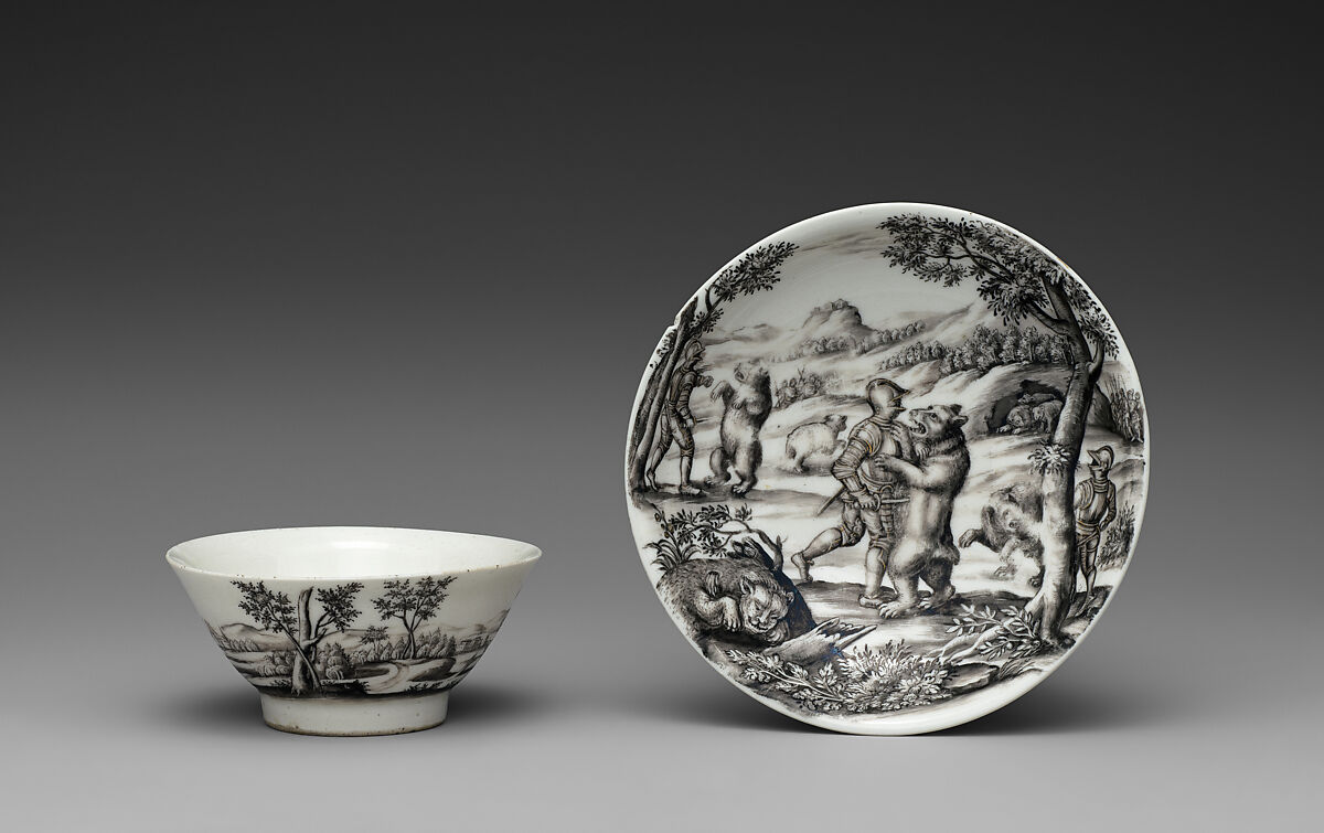 Teabowl and saucer, Decoration in the style of Vienna, Hard-paste porcelain, Austrian, Vienna