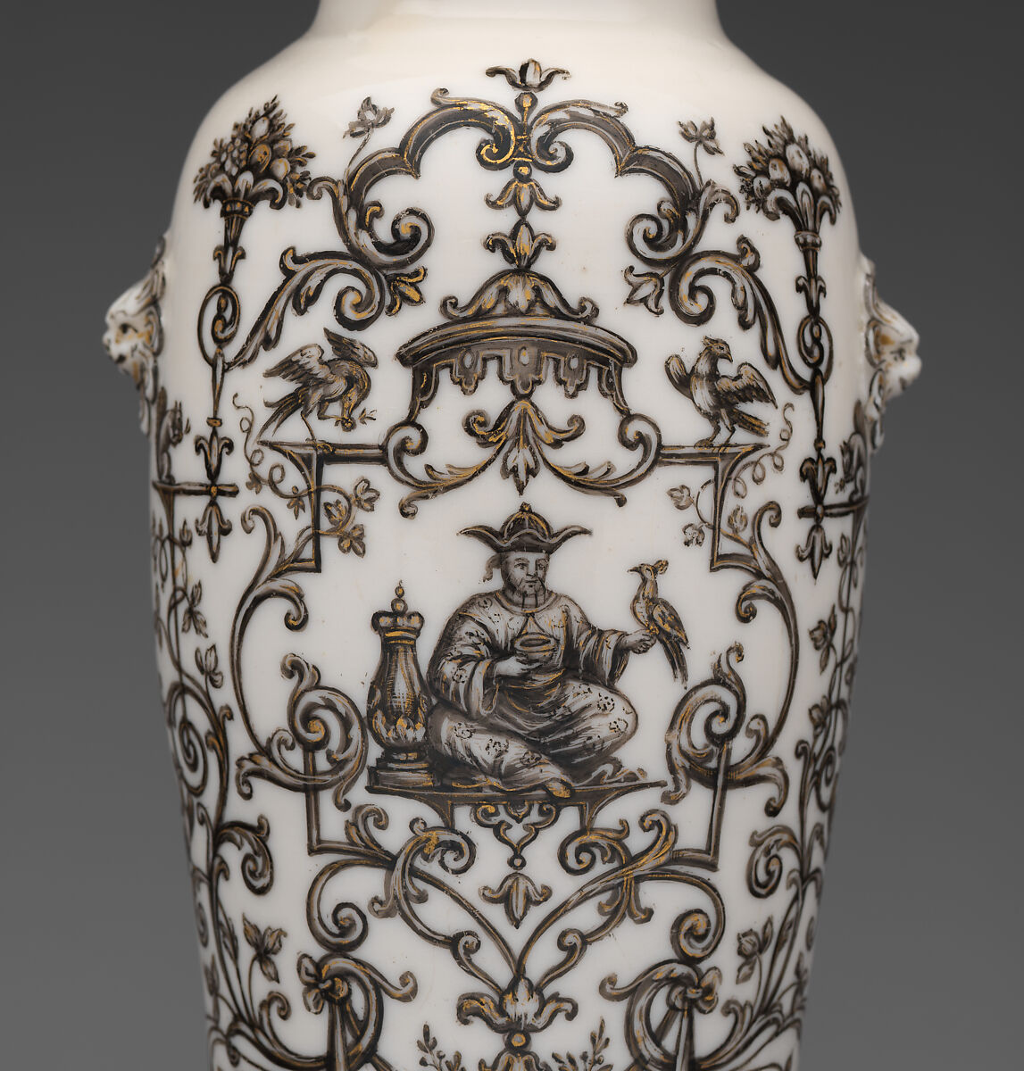 Pair of vases, Decorated by the Hausmaler Ignaz Preissler (Bohemian, Bedřichovka ca.1676–1741 Kunstàt), Hard-paste porcelain (Dehua, so-called blanc de chine), Chinese and European