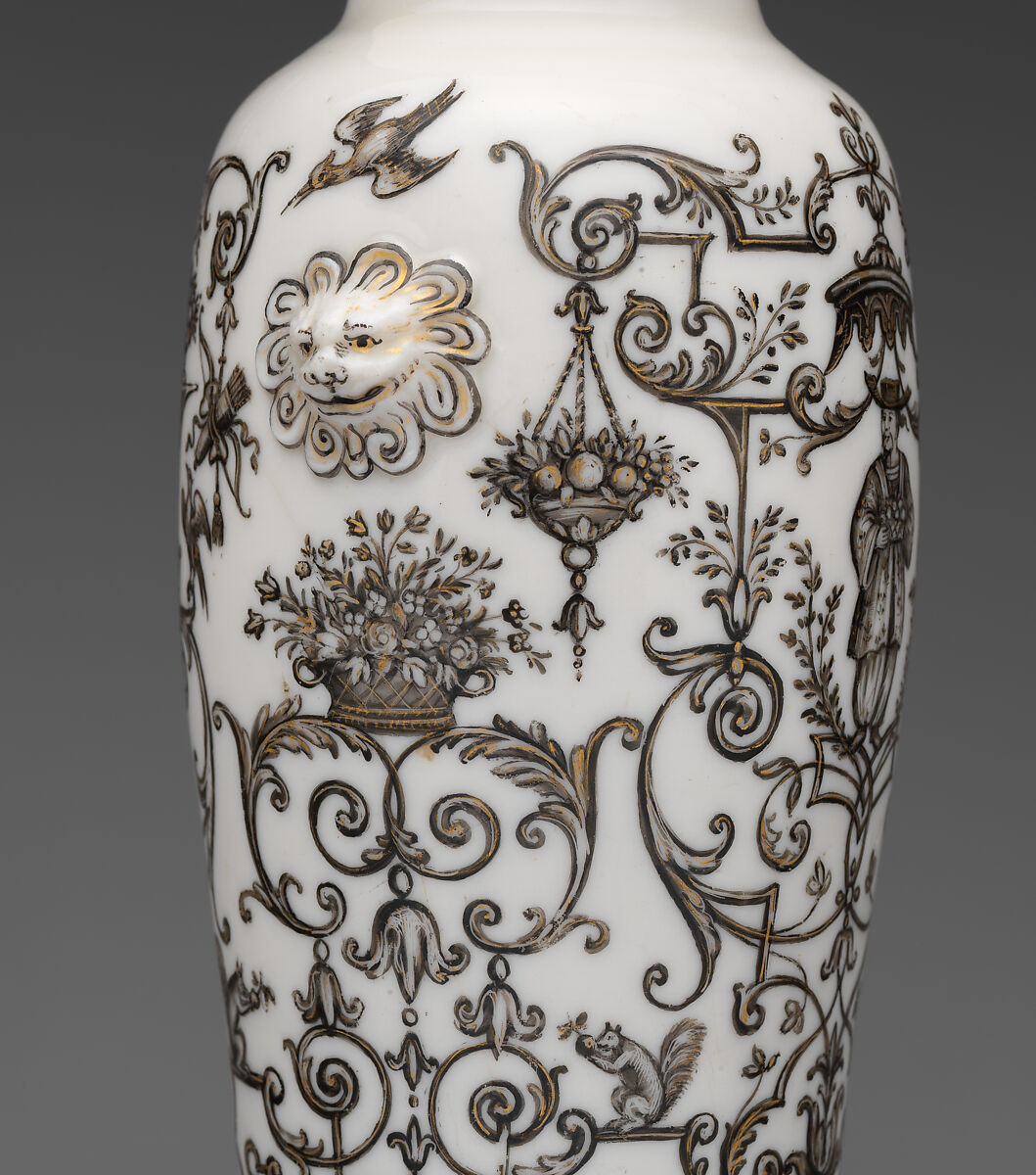Pair of vases, Decorated by the Hausmaler Ignaz Preissler (Bohemian, Bedřichovka ca.1676–1741 Kunstàt), Hard-paste porcelain (Dehua, so-called blanc de chine), Chinese and European