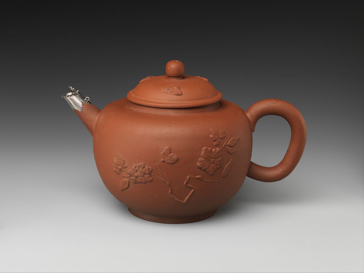 Teapot, Factory of Arij de Milde (1634–1708), Red earthenware, silver, Dutch, Delft 