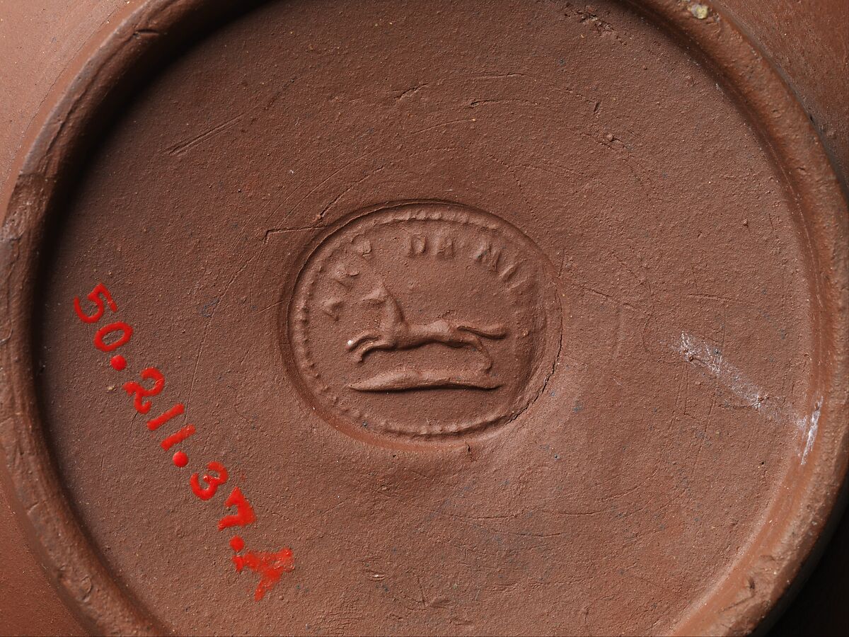 Teapot, Factory of Arij de Milde (1634–1708), Red earthenware, silver, Dutch, Delft