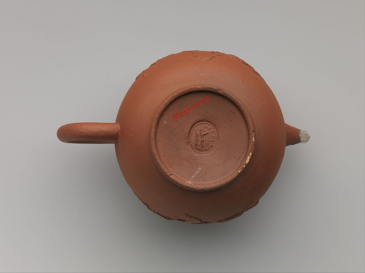 Teapot, Factory of Arij de Milde (1634–1708), Red earthenware, silver, Dutch, Delft