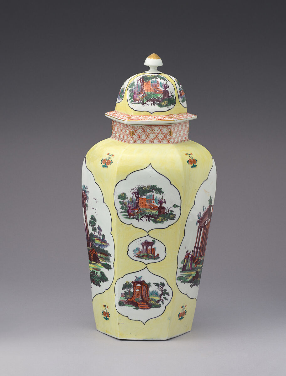Vase with cover, Worcester factory (British, 1751–2008), Soft-paste porcelain, British, Worcester