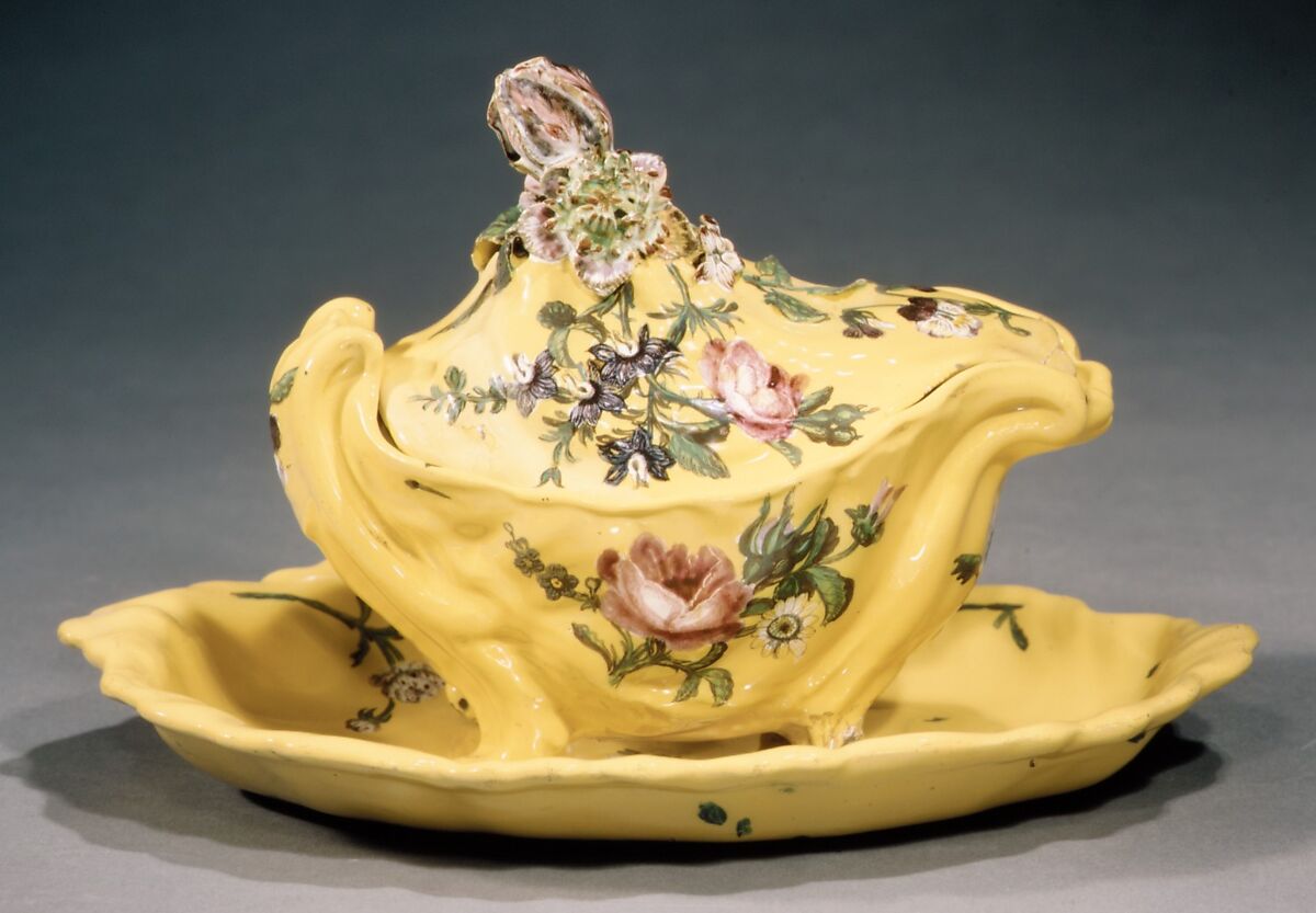 Sugar bowl and tray, Veuve Perrin Factory, Faience (tin-glazed earthenware), French, Marseilles 