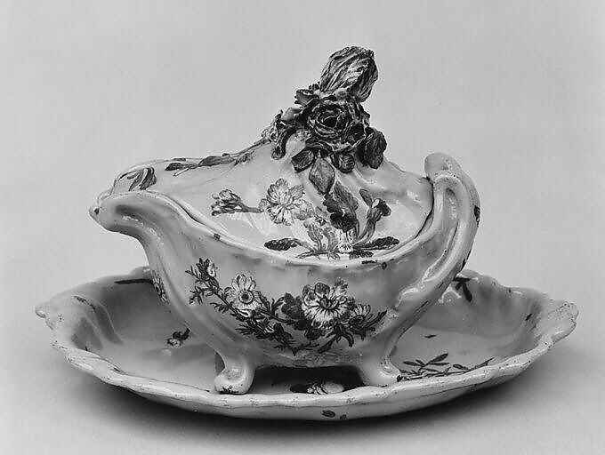 Sugar bowl and tray, Veuve Perrin Factory, Faience (tin-glazed earthenware), French, Marseilles