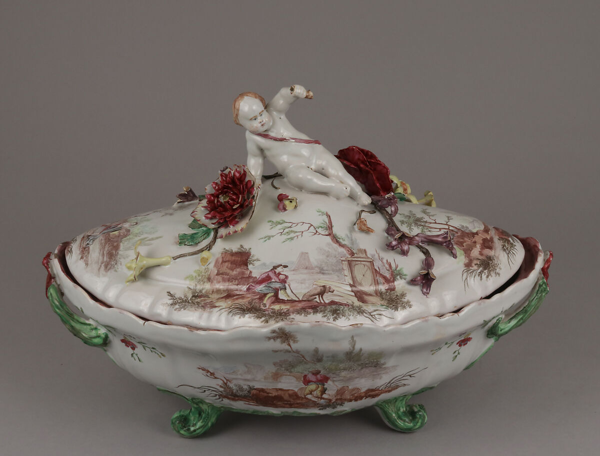 Tureen with cover, Veuve Perrin Factory, Faience (tin-glazed earthenware), French, Marseilles