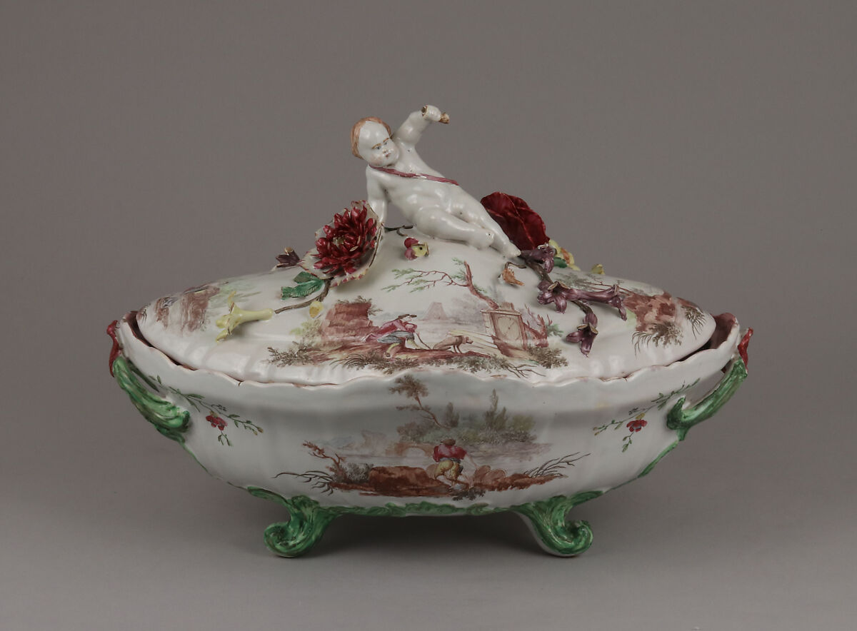 Tureen with cover, Veuve Perrin Factory, Faience (tin-glazed earthenware), French, Marseilles 