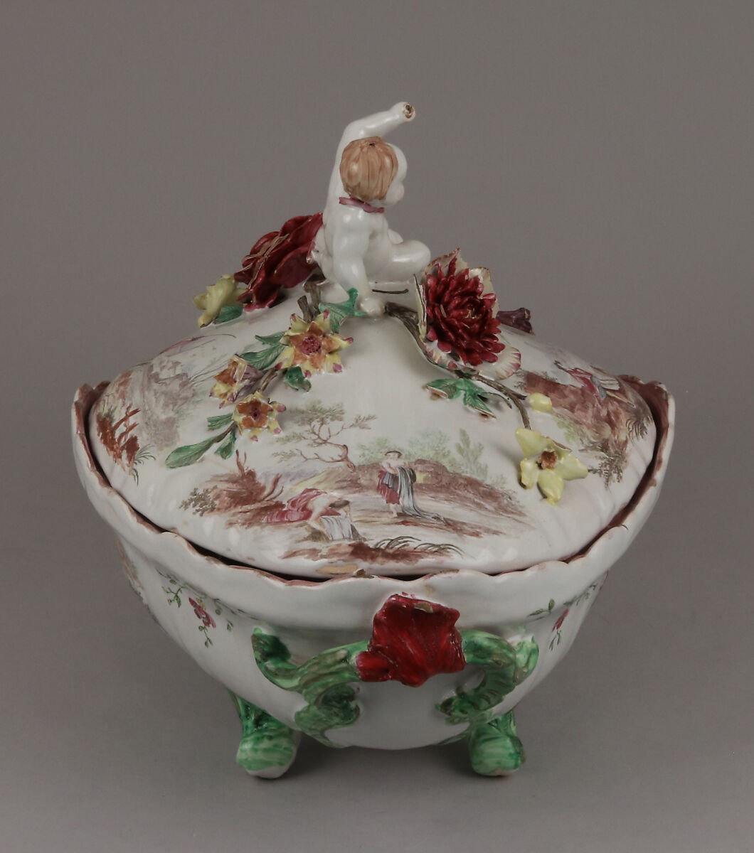 Tureen with cover, Veuve Perrin Factory, Faience (tin-glazed earthenware), French, Marseilles