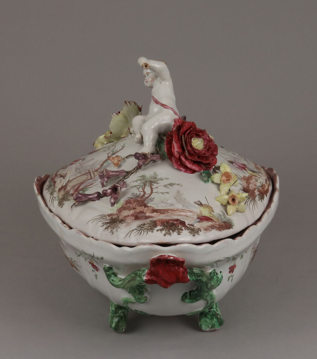 Tureen with cover, Veuve Perrin Factory, Faience (tin-glazed earthenware), French, Marseilles