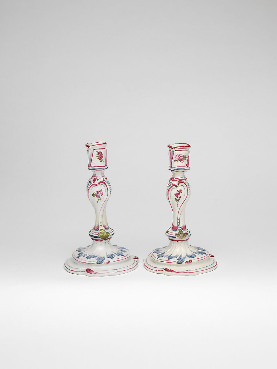 Candlestick, Faience (tin-glazed earthenware), French, Sceaux 