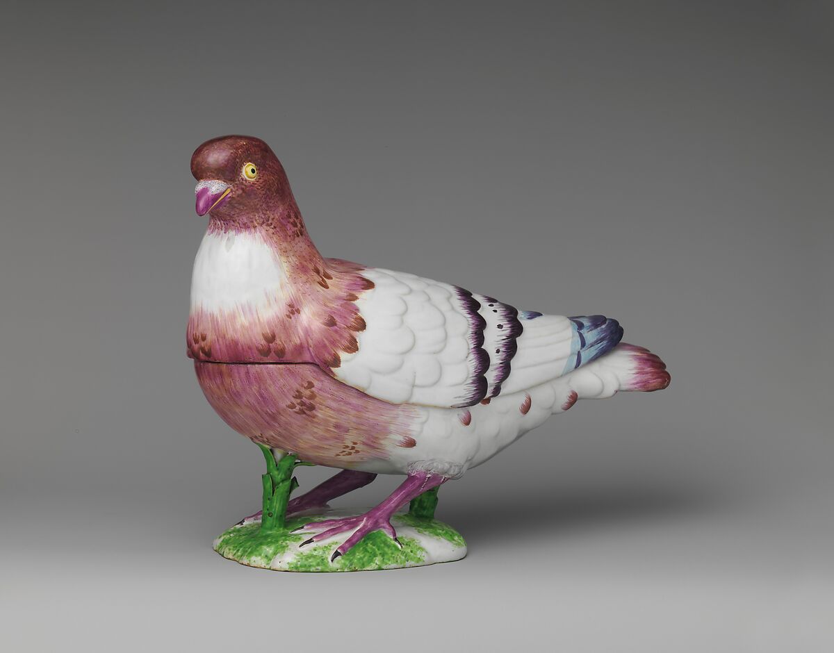 Tureen with cover in the form of a pigeon, Period of Paul Hannong (1755–1759), Faience (tin-glazed earthenware), French, Strasbourg