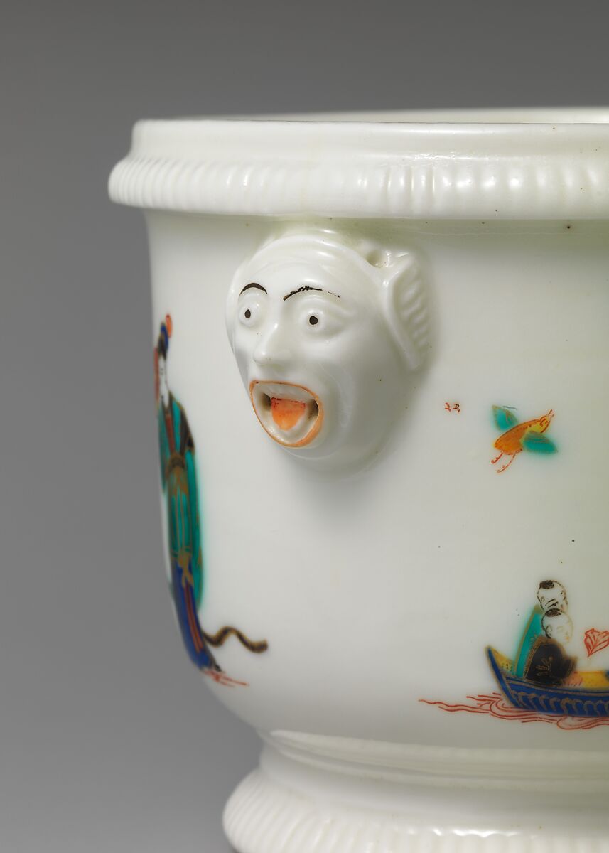 Glass cooler (seau à verre), Saint-Cloud factory (French, mid-1690s–1766), Soft-paste porcelain decorated in polychrome enamels, gold, French, Saint-Cloud