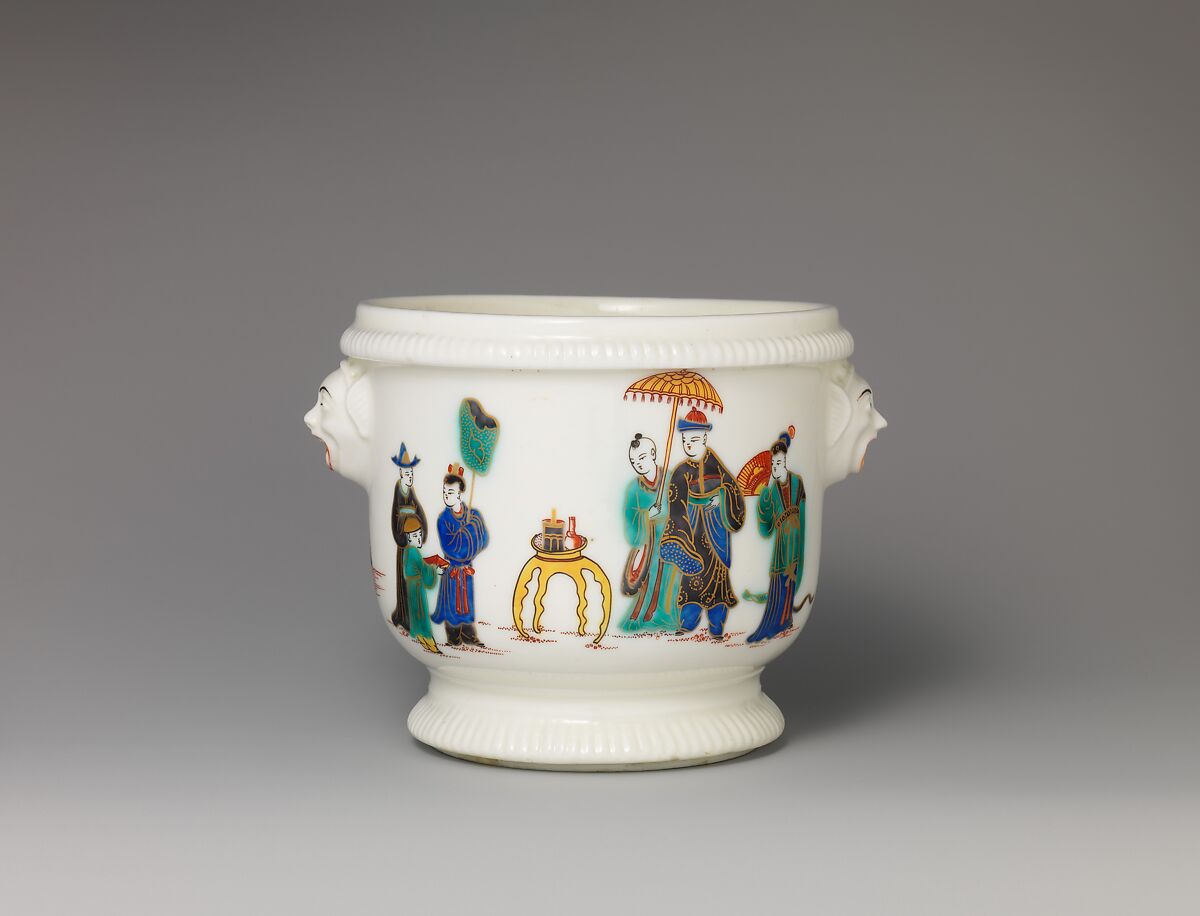 Glass cooler (seau à verre), Saint-Cloud factory (French, mid-1690s–1766), Soft-paste porcelain decorated in polychrome enamels, gold, French, Saint-Cloud 
