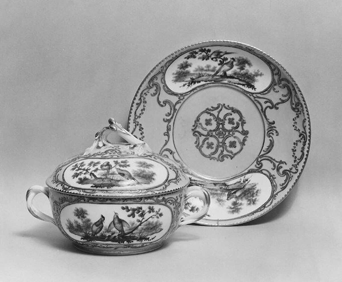 Bowl with cover (écuelle) and tray, Sèvres Manufactory (French, 1740–present), Soft-paste porcelain, French, Sèvres 
