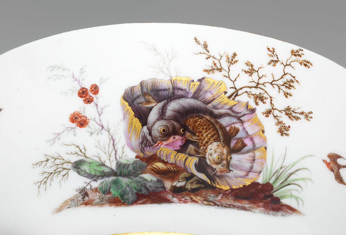 Broth bowl with cover and stand (écuelle ronde et plateau rond), Vincennes Manufactory (French, ca. 1740–1756), Soft-paste porcelain decorated in polychrome enamels, gold, French, Vincennes