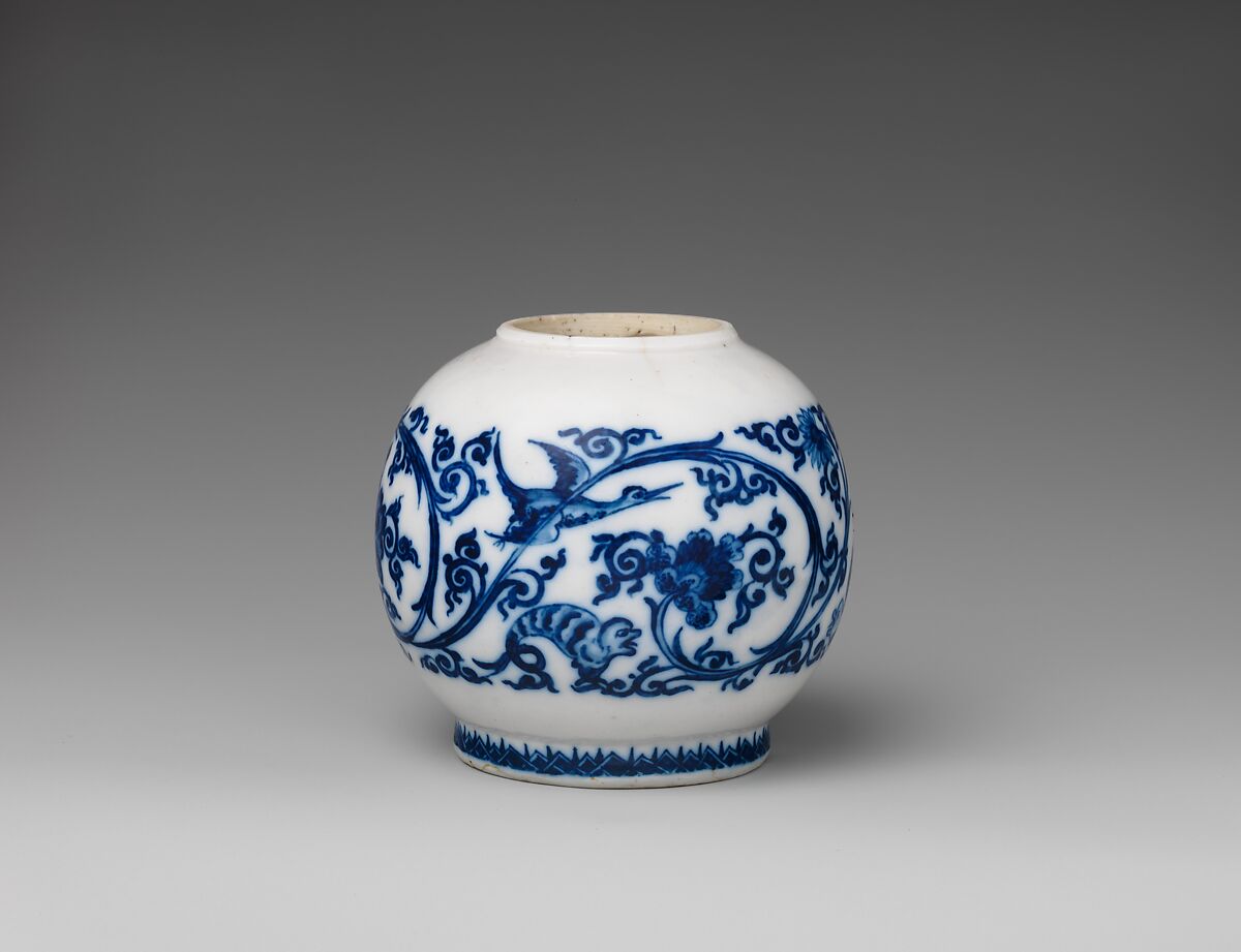 Vase with cover, Saint-Cloud factory (French, mid-1690s–1766), Soft-paste porcelain, French, Saint-Cloud 