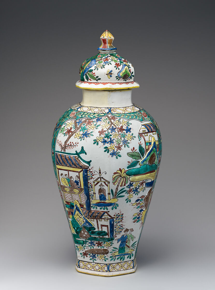 Vase with cover, Ansbach Pottery and Porcelain Manufactory (German, 1758–1860), Faience (tin-glazed earthenware), German, Ansbach