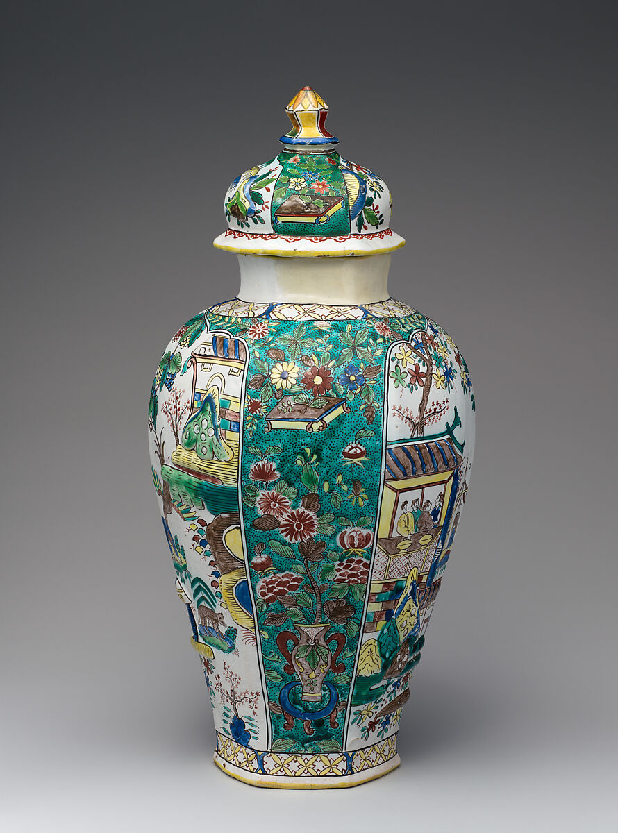 Vase with cover, Ansbach Pottery and Porcelain Manufactory (German, 1758–1860), Faience (tin-glazed earthenware), German, Ansbach