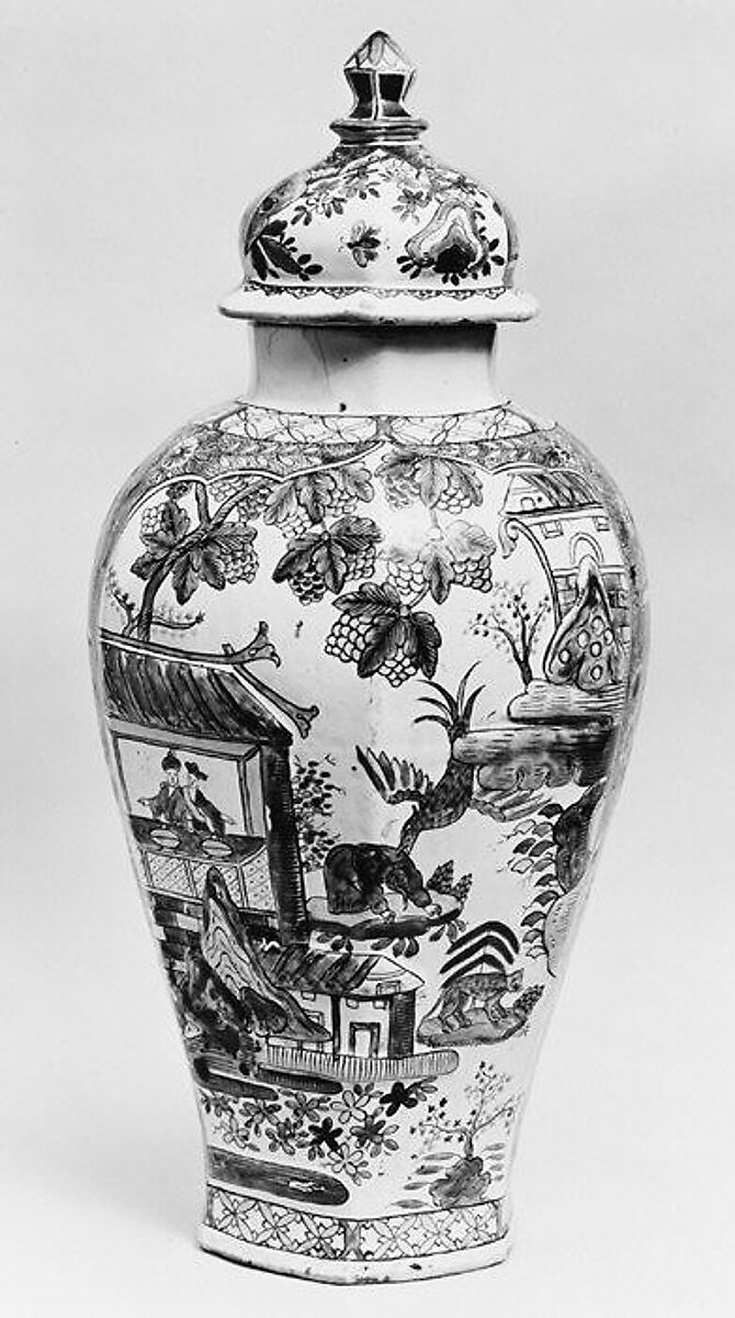 Vase with cover, Ansbach Pottery and Porcelain Manufactory (German, 1758–1860), Faience (tin-glazed earthenware), German, Ansbach 