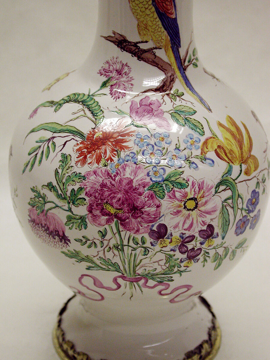 Jug (Enghalskrug), Bartholomäus Seuter (German, 1678–1754, active Augsburg), Tin-glazed earthenware, silver gilt, German, Augsburg