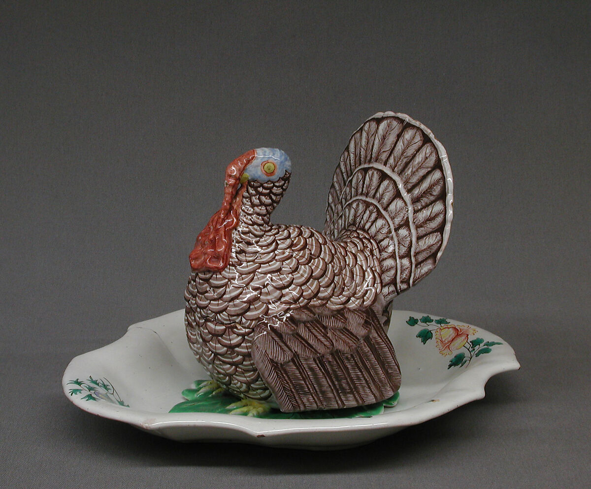 Tureen with cover in the form of a turkey, Florsheim Manufactory, Tin-glazed earthenware, German, Florsheim 