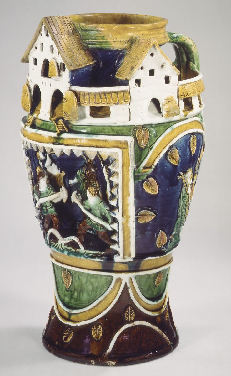 Jug, Workshop of Paul Preuning (German, active 1540–1550), Lead-glazed earthenware, German, Nuremberg 