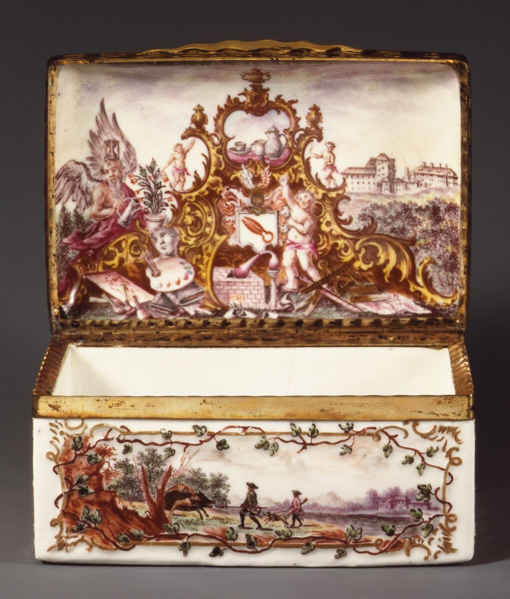 Snuffbox, Fürstenberg Porcelain Manufactory (German, founded 1747), Hard-paste porcelain, silver-gilt mounts, German, Fürstenberg