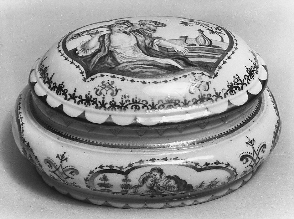 Sugar box with cover, Meissen Manufactory (German, 1710–present), Hard-paste porcelain, German, Meissen with German, Augsburg decoration 