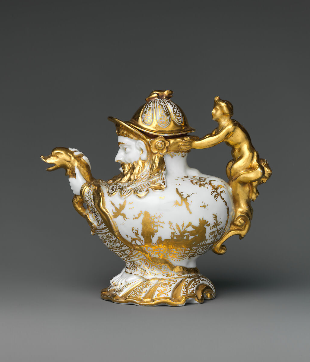 Teapot with cover, Meissen Manufactory (German, 1710–present), Hard-paste porcelain, German, Meissen with German, Augsburg decoration 
