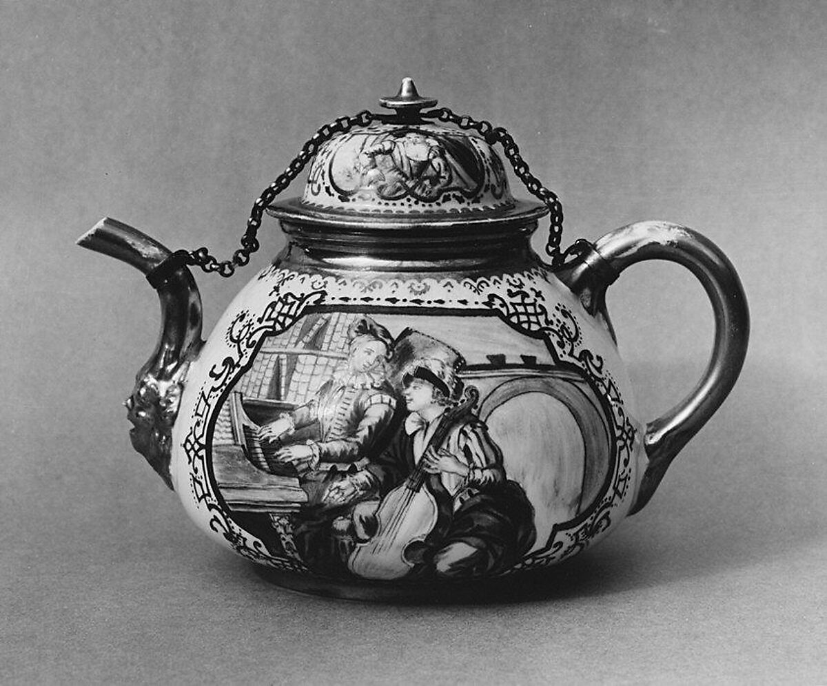 Teapot with cover, Meissen Manufactory (German, 1710–present), Hard-paste porcelain, German, Meissen probably with German, Augsburg decoration
